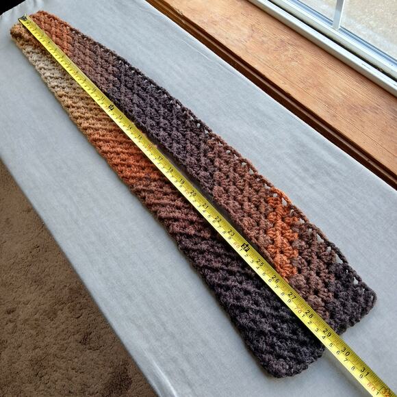 Latte Stripe Crochet Neck Tie Scarf handmade unisex brown diagonal washable - Picture 6 of 7